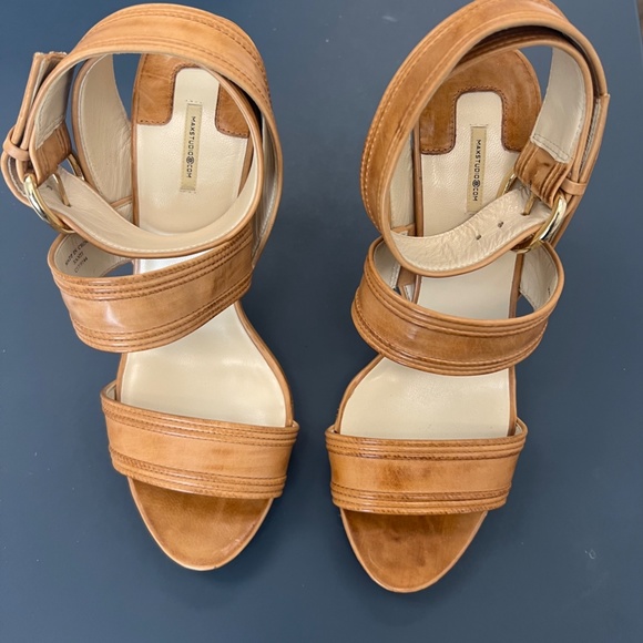 Max Studio 7M - 'XANTI' baby calf leather strappy heels in tobacco - Picture 1 of 8
